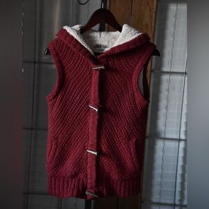 Burgundy hooded fur lined vest
